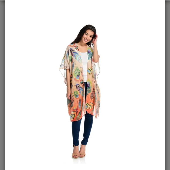 JC Sunny Printed Woven 100 % cotton  lightweight Kimono. Feather 🪶 multicolor - Picture 3 of 6